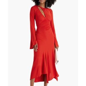 Victoria Beckham Asymmetric Cutout Jersey Midi Dress